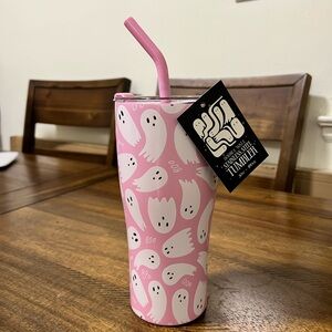 Halloween Ghost Boo Pink Stainless Steel 30oz Tumbler with flexible straw